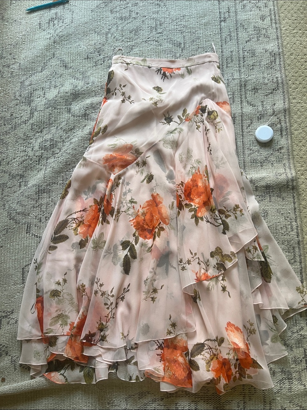ERDEM Peach Floral Asymmetrical Tiered Skirt